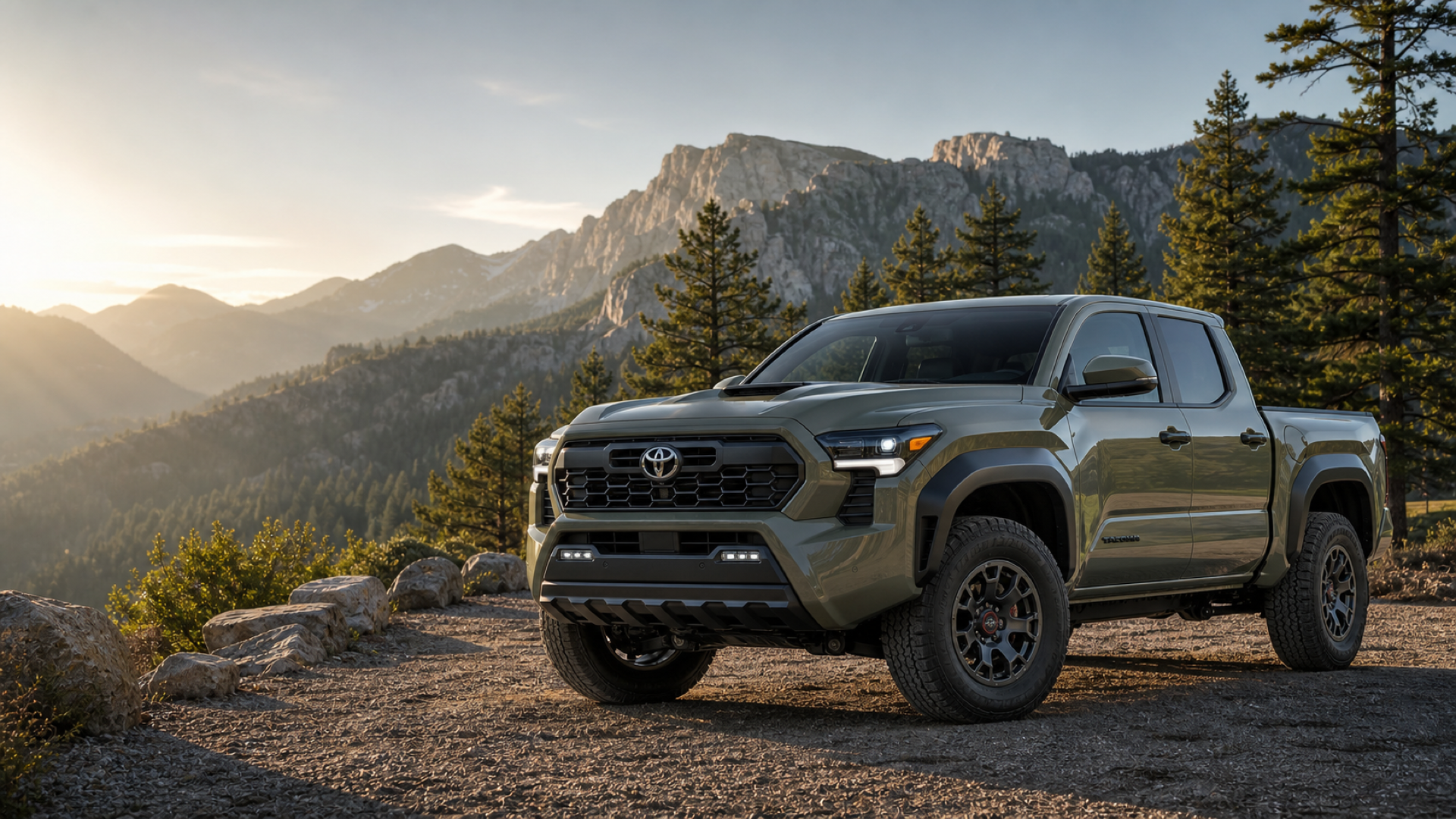 Pickup truck on a mountain road.