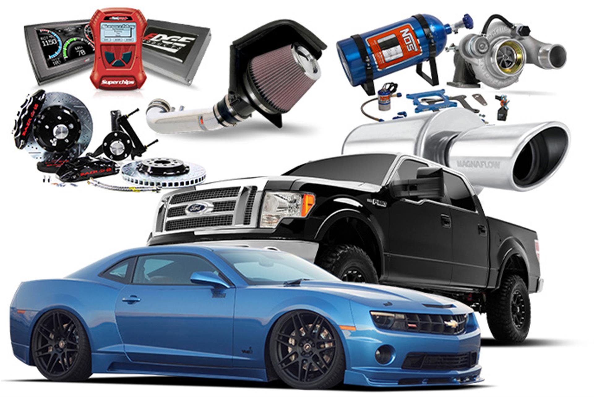 Collage of Accessories we sell, NOS, mufflers, ect